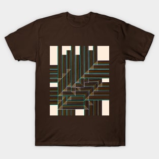 Multyplied parallel and perpendicular hand-drawn color pen lines in beige T-Shirt